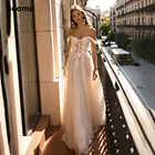 Пляжные свадебные платья с открытыми плечами 2022 милое бисерное кружевное женское ТРАПЕЦИЕВИДНОЕ Тюлевое свадебное платье