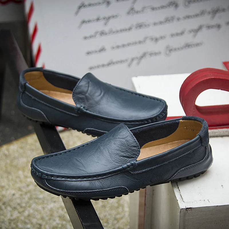 OZERSK Men's Casual Genuine Leather Shoes Summer Men Flat Walking Loafers Black Brown Man Luxury Slip on Boat Big Size | Обувь