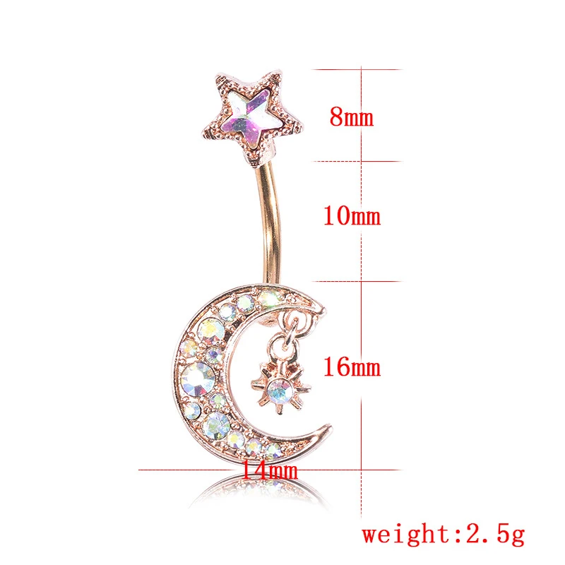 

1pc Sexy Star Moon Navel Ring Belly Button Rings Belly Piercing Bar Dangling Party Surgical Steel Paw for Women Body Jewelry 14g