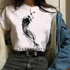 Женская футболка с акварельным принтом и перьями, в стиле Харадзюку, Повседневная футболка в стиле 90-х