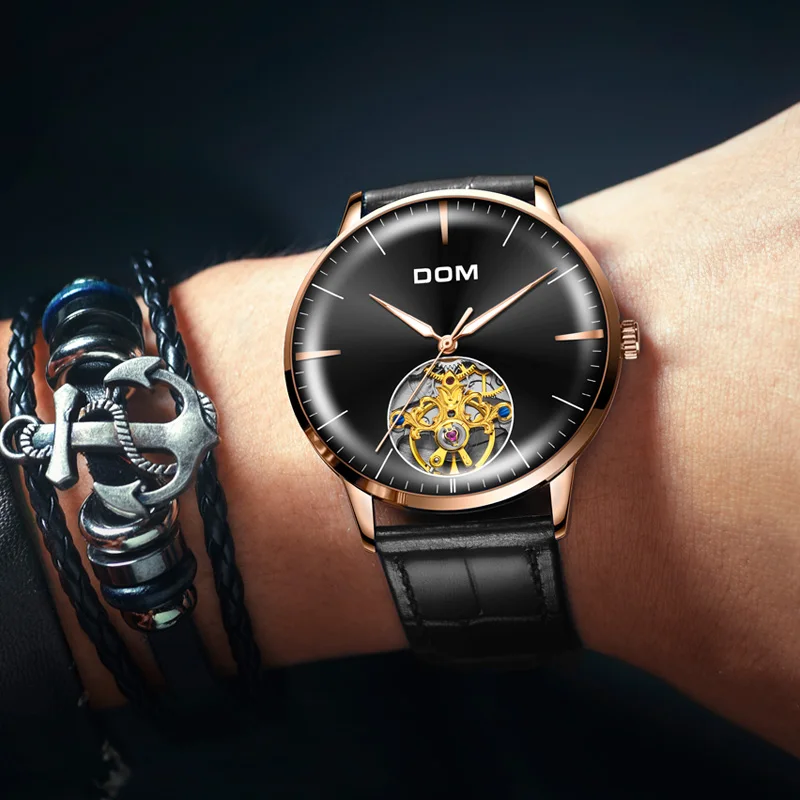 

DOM Hollow Mens Watches Luminous Waterproof Automatic Self-Wind Tourbillon Watch Luxury Mechanical Wristwatch Relojes Hombre