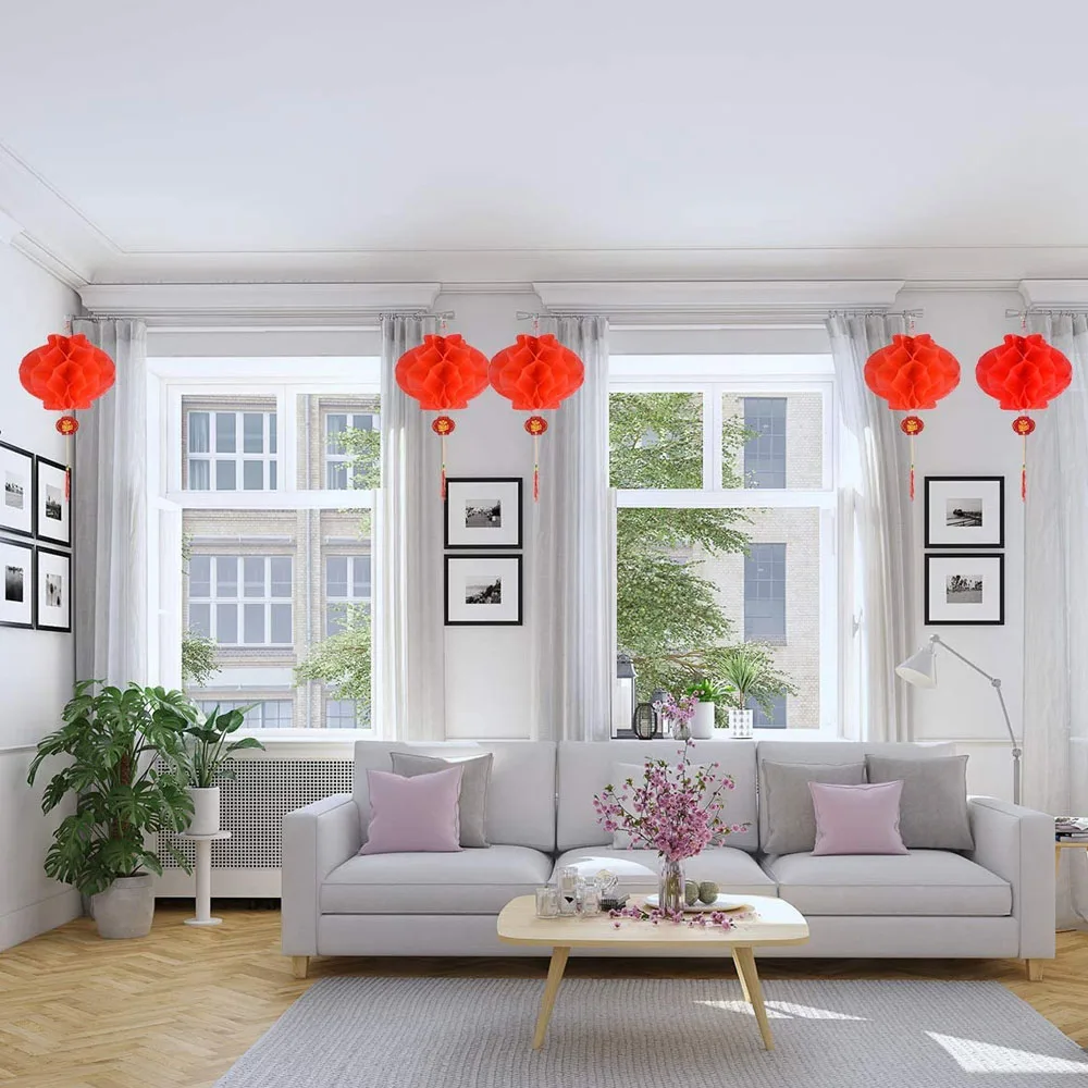 30 Pieces Red Plastic Paper Lantern Hanging Lanterns for Chinese Spring Festival Wedding Decoration 8.4 Inches |