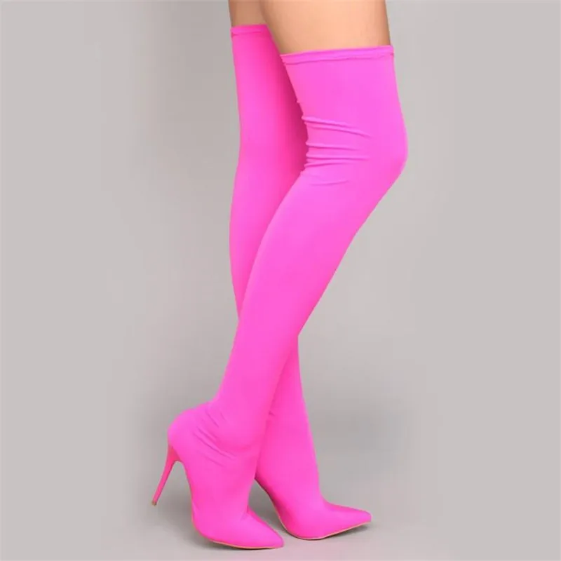 2019 осень неоновые зеленые ботфорты из эластичного материала сапоги Для женщин