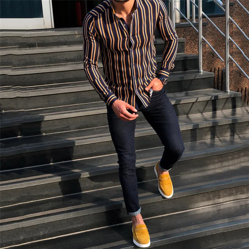 Camisas Hombre Manga Larga приталенная Мужская Осенняя свободная Модная Повседневная