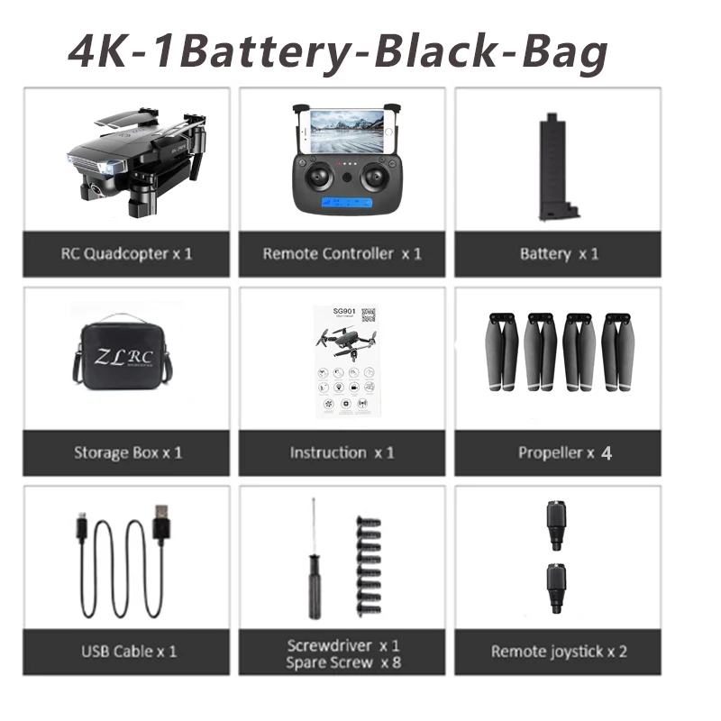 4K-1Battery-Bag FN, новинка 1080 года, Дрон с камерой SG901, 4 K, P, HD, двойная камера, следуем за мной, Квадрокоптер, FPV, Профессиональный gps, долгий срок службы батареи, игрушка для детей - Цвет: 4K-1Battery-Bag