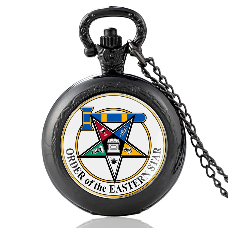

Classic Order Of The Eastern Star OES Black Vintage Quartz Pocket Watch Pendant Clock Watch Men Women Jewelry Necklace Gifts