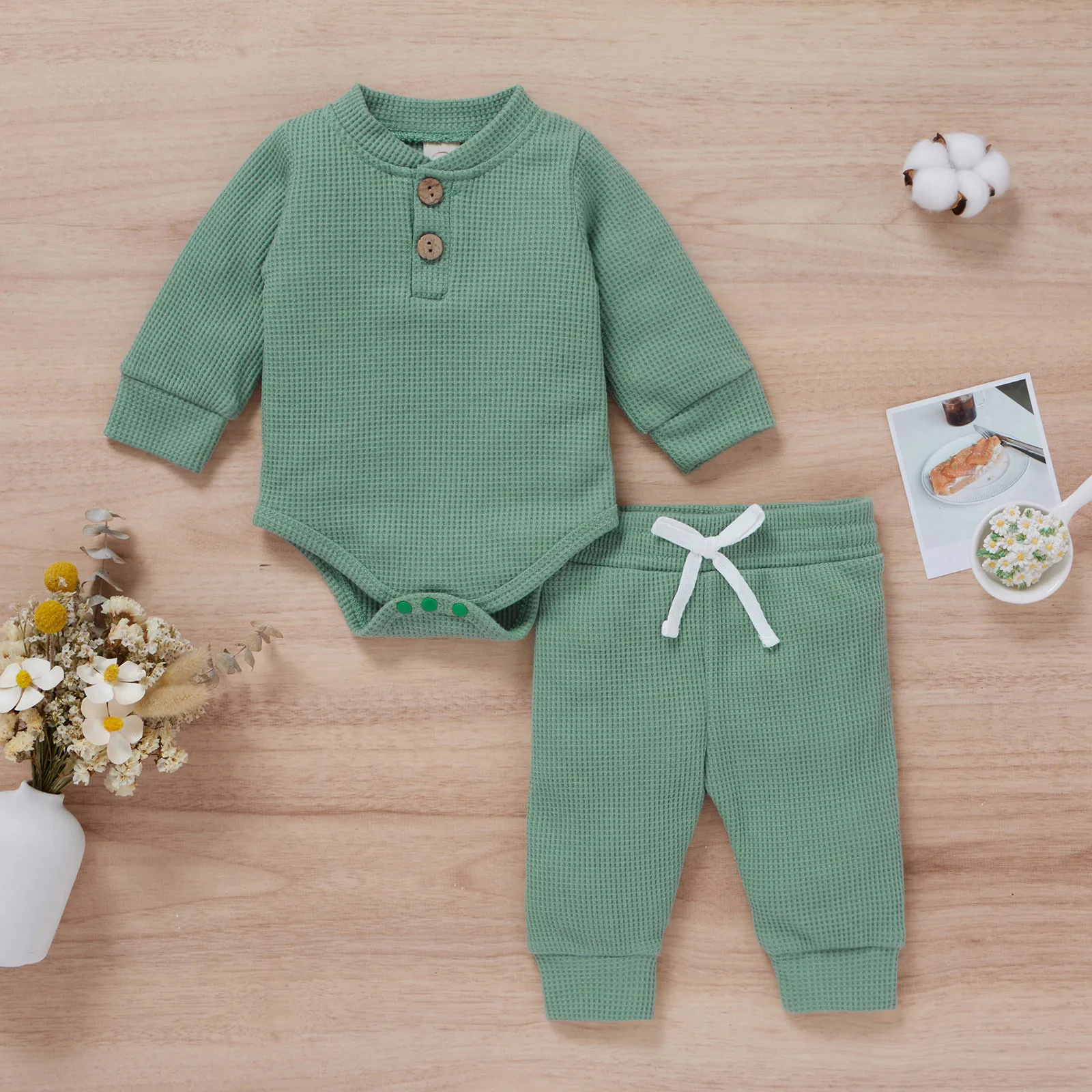 

TELOTUNY Clothing sets 2021 New Infant Baby Boys Girls Long Sleeve Solid Romper Bodysuit+Pants Outfits Autumn Baby 2PCS Set