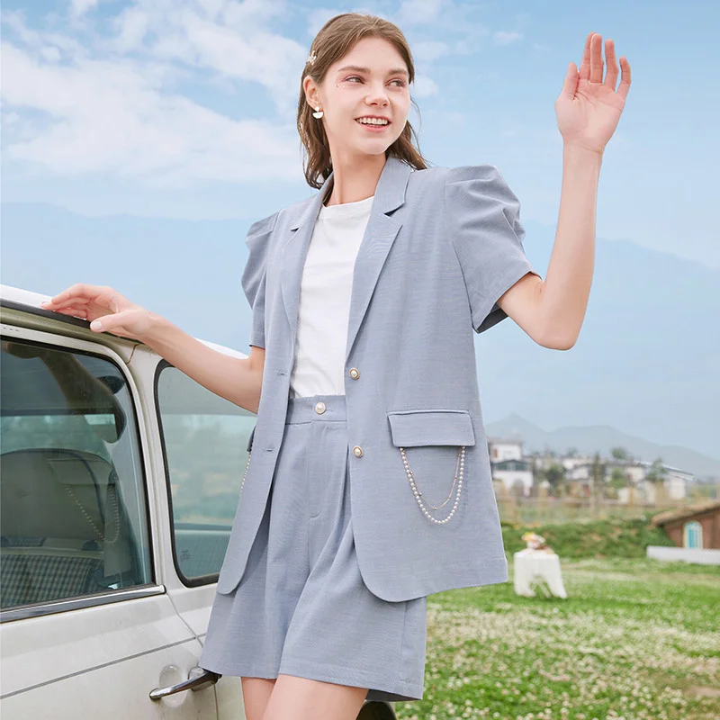 

SHZQ костюм пальто для женщин 2021 Летний Новый дизайн чувственный маленький костюм для отдыха темпераментные шорты костюм из двух частей