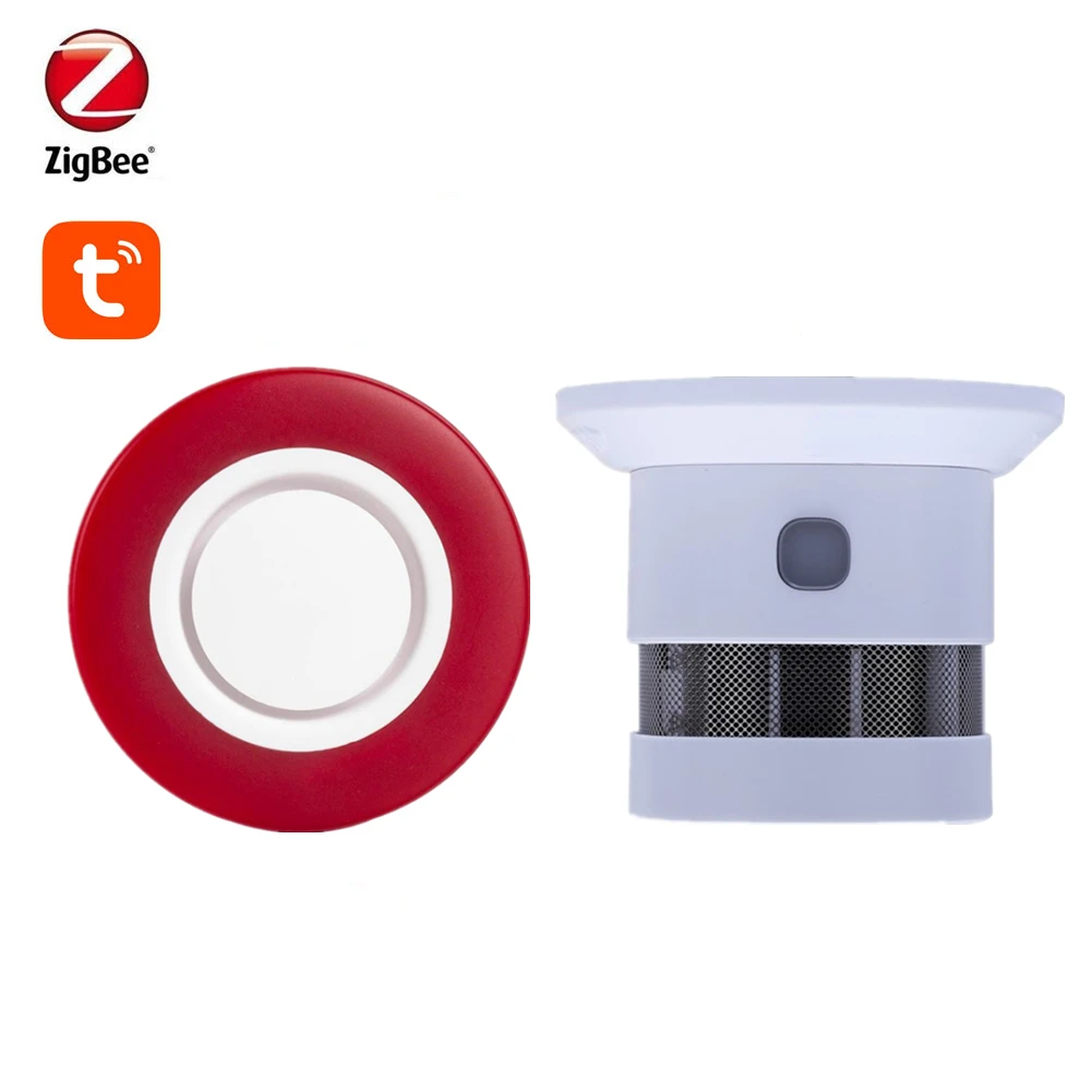 Alarm Kit Tuya Zigbee Siren alarm Strobe Flash Horn 95DB With Smart Smoke Detector Compatible with Tuya Zigbee Gateway/Hub
