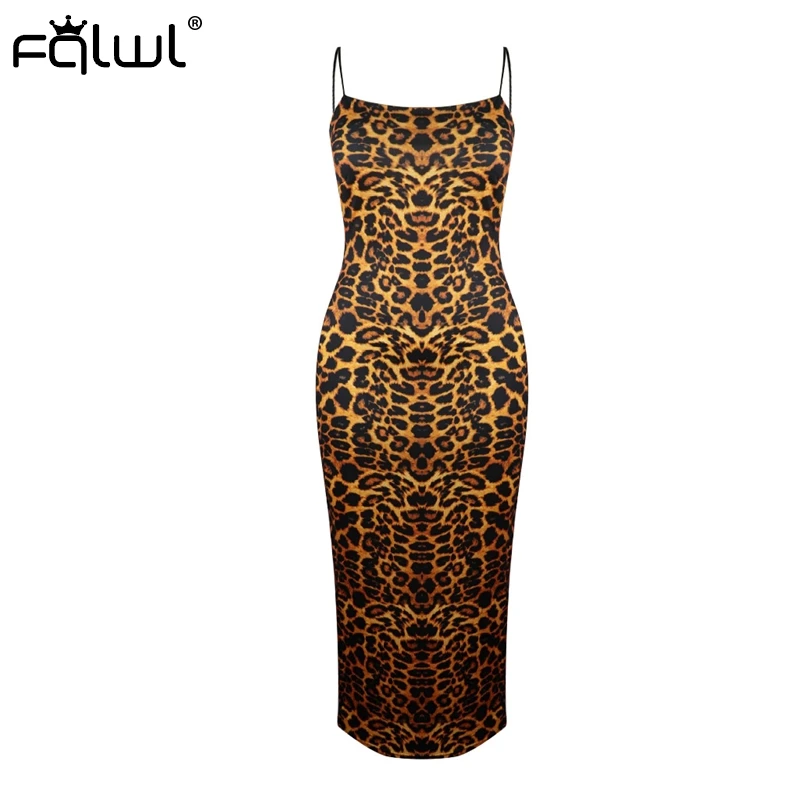 Сексуальное облегающее леопардовое платье FQLWL на бретелях-спагетти женское