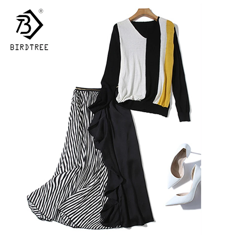 Женские костюмы из двух предметов трикотажный топ с V образным вырезом и юбка