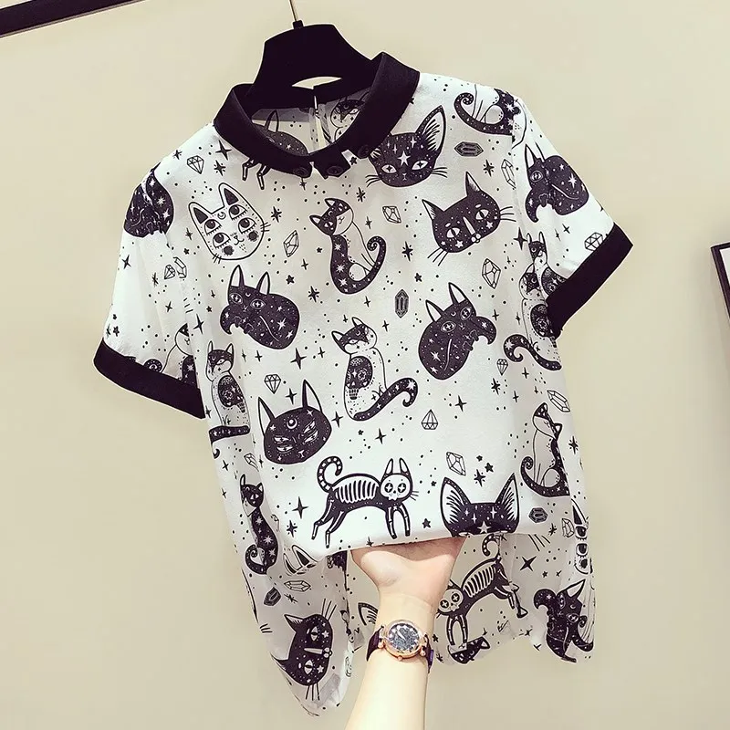 Женская рубашка летняя блузка шифоновая модный топ с принтом офисные лоскутные