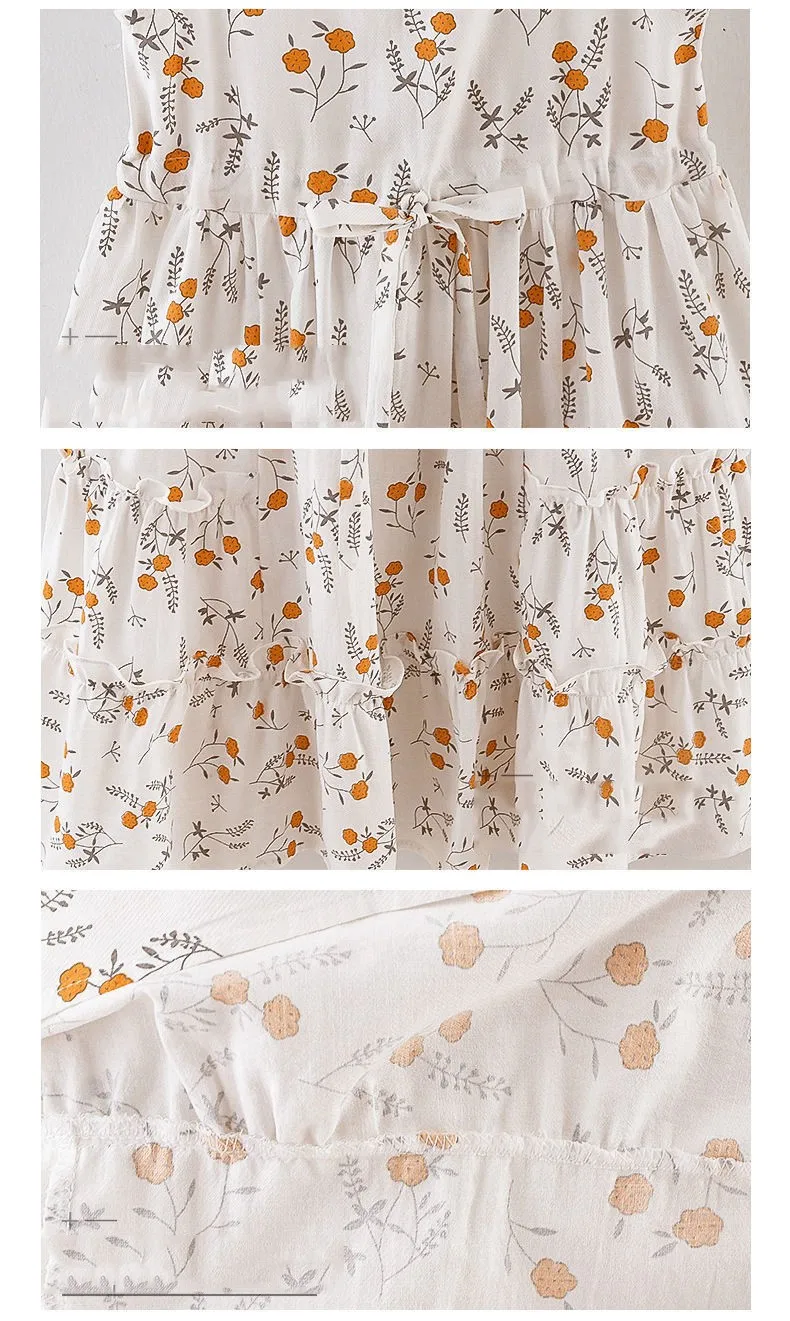 

2021 Summer Children Girls Dress Floral Sleeveless Girls Ruffles Sashes Dresses Princess Teenage Sweet Casual Daily Kids Clothes