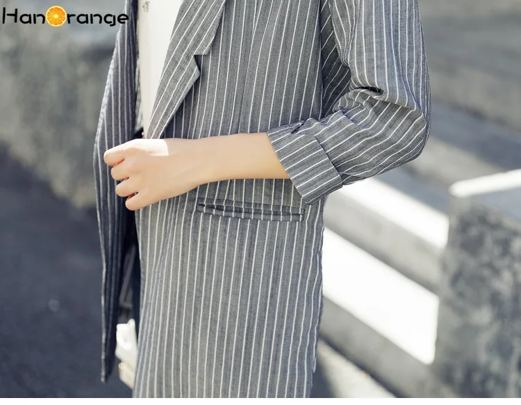 Женский Длинный блейзер с отложным воротником без пуговиц из хлопка и льна в