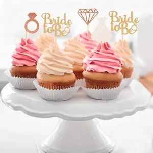 Imported 12pcs Bride To Be Cake Cupcake Toppers 3D Diamond Ring Wedding Dress For Engagement Bridal Shower Ba