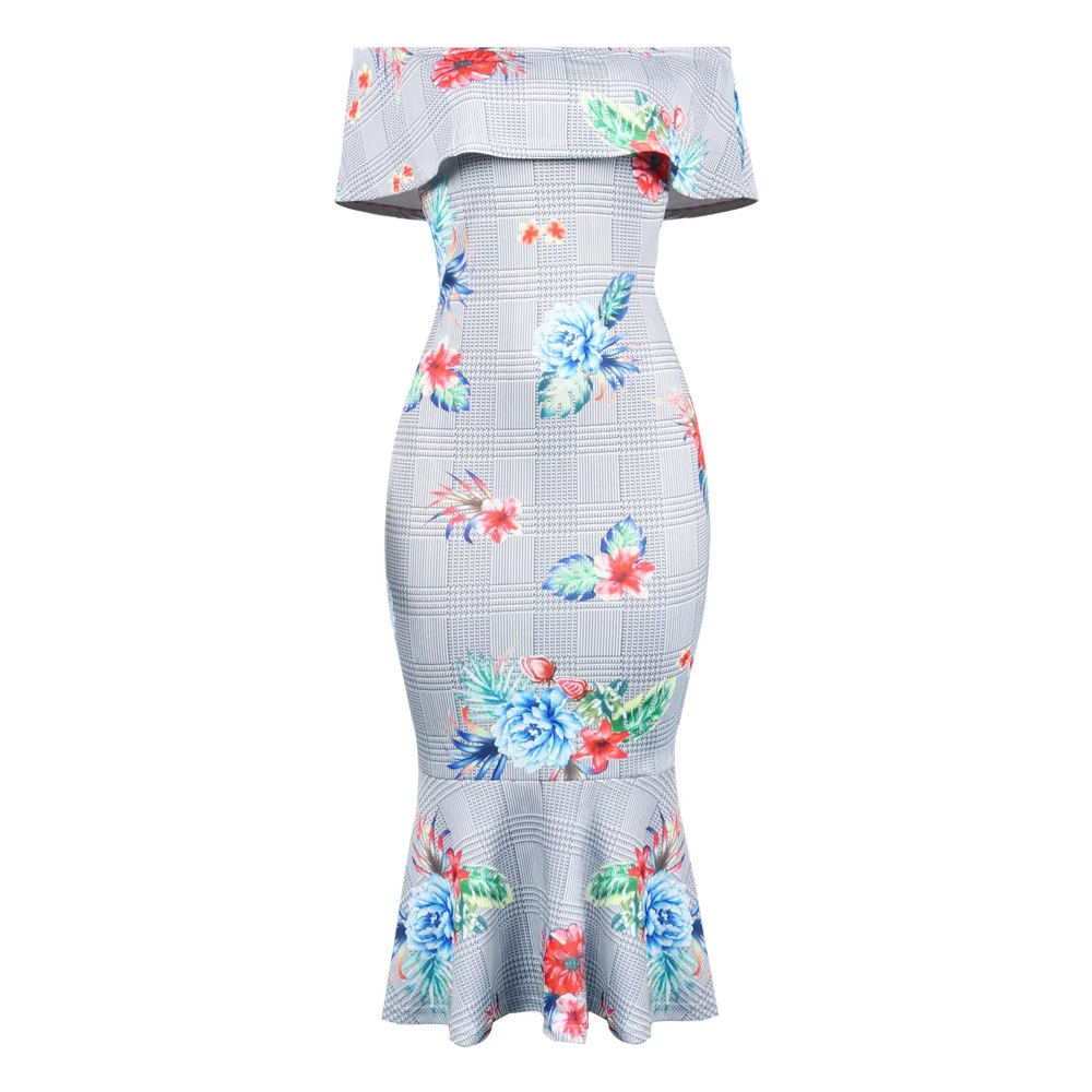 Женское летнее клетчатое Цветочное платье русалки с открытыми плечами коротким