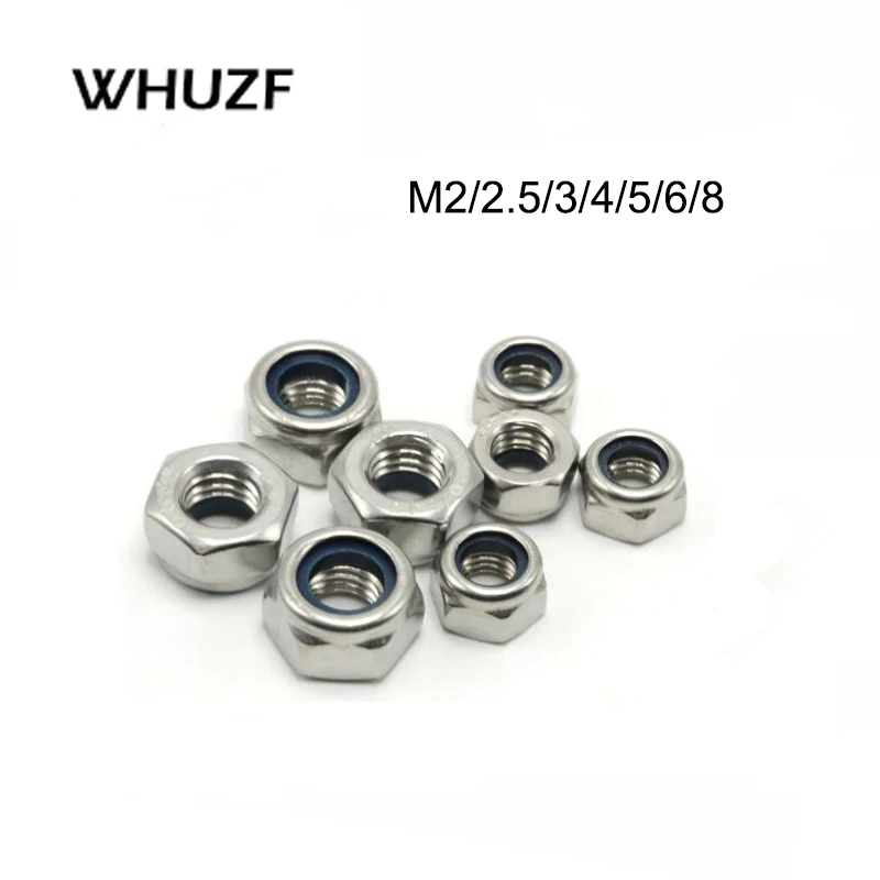 

50 шт. DIN985 M2 M2.5 M3 M4 M5 M6 M8 304 нержавеющая сталь нейлон самоблокирующиеся Шестигранные Гайки