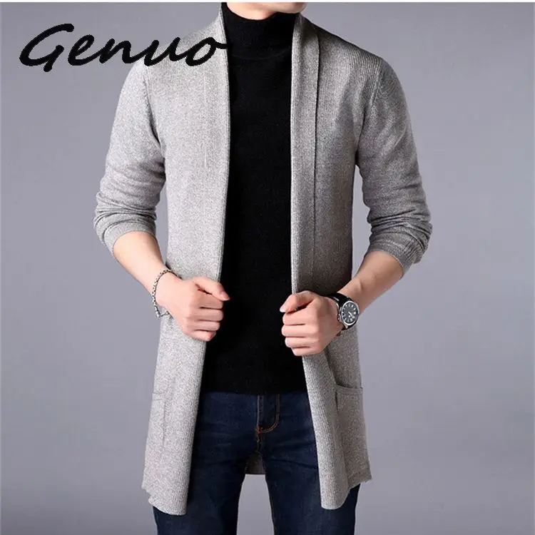 Мужской длинный вязаный кардиган Geuno Однотонный свитер жакет весна осень