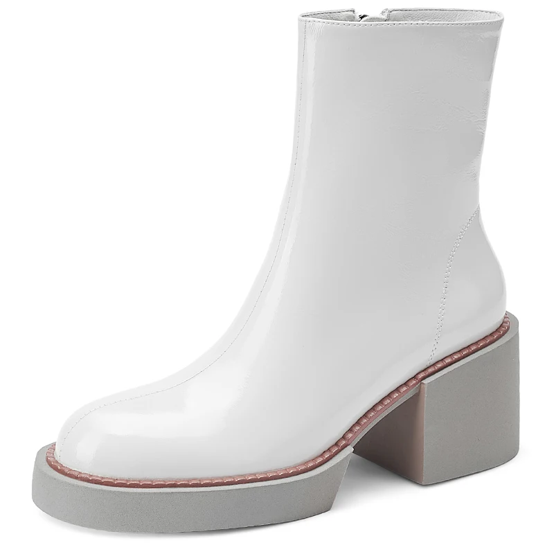 

Autumn Winter Women Motorcycle Boots Elegant High Heels Footwear Boot Black White Platform Shoes Thick Bottom Footwear Shoes