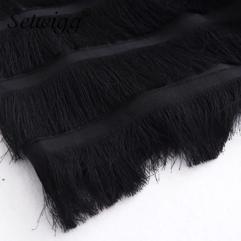 

SETWIGG Fashion Tiered Tassel A-ling Long Chiffon Skirts Elastic Waist Band Layered Tassel Sweet Mid-calf Long Skirts