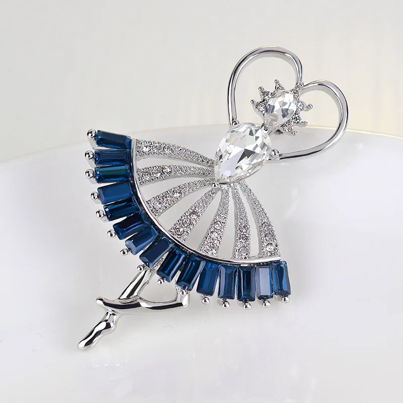 Женская брошь в форме сердца ярко-синяя красивая для танцев стразы Ювелирное