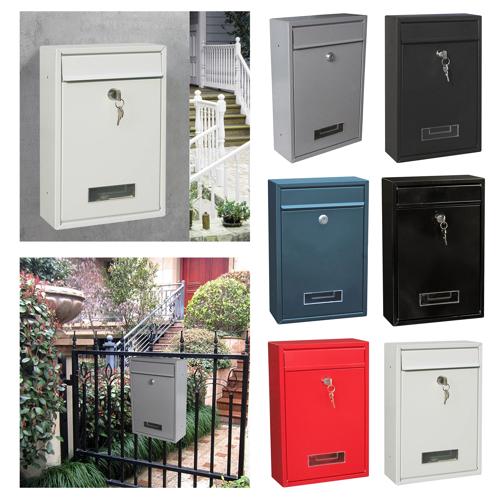 

Metal Mailbox Vertical Rustproof Post Case Secure Mail Box 2 Keys Drop Box