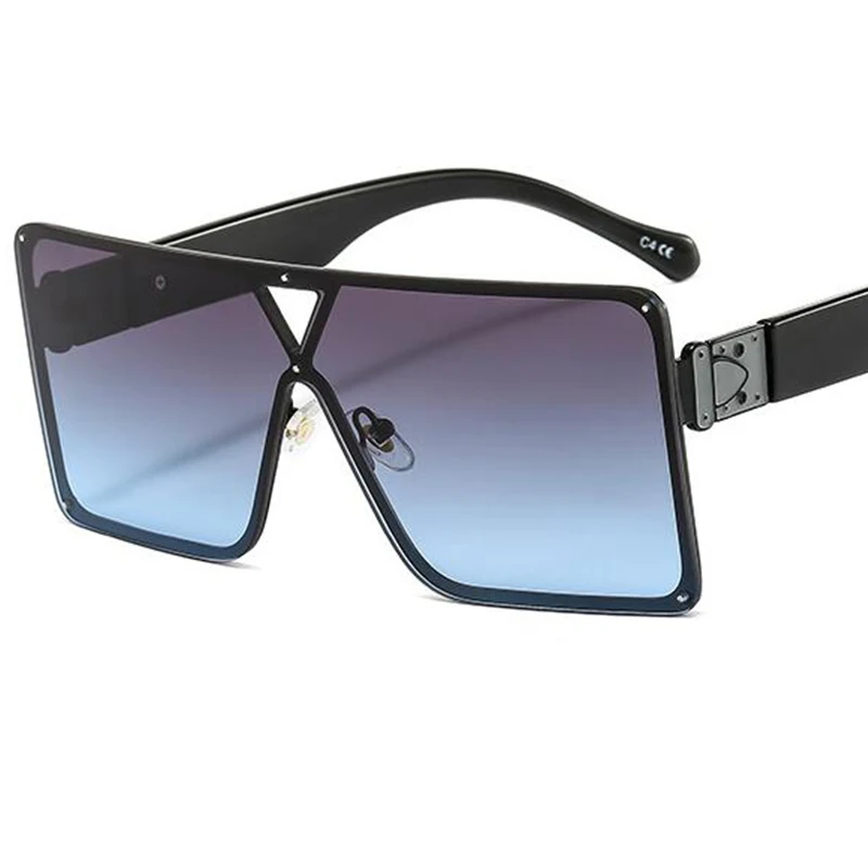 

2022 Blue Square Sunglasses For Men Big Frame Vintage Sun Glasses Gradient Eyewear High Quality Flat Top Glasses