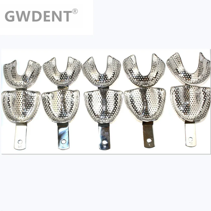 Bandejas de mordedura de impresión Dental, 10 piezas, llanta perforada, Odontología Protésica, XS-XL X