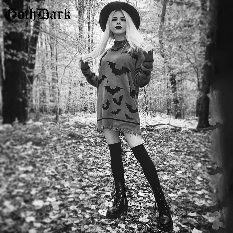 Женский свитер с графическим принтом Goth Dark готический Свободный пуловер длинным