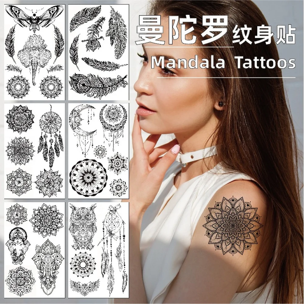 

Women Waterproof Temporary Tattoo Sticker Mandala Flower Tatoo Elephant Feather Body Art Water Transfer Clavicle Temporary Tatto