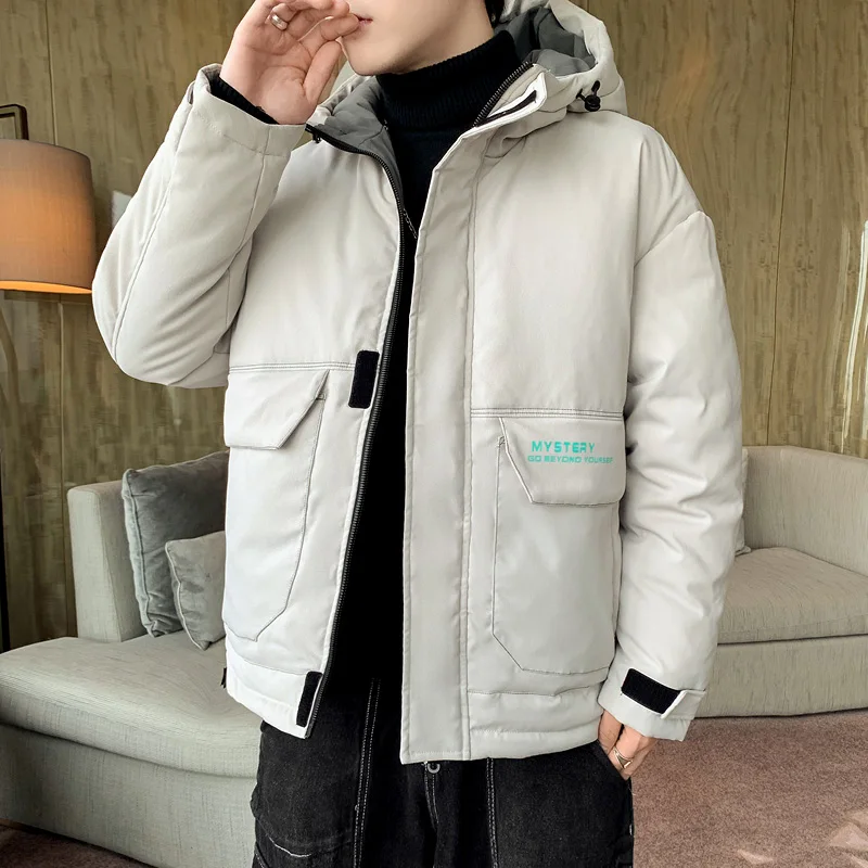 Fashion Winter Men's Hooded Cotton-Padded Jacket Parkas Casual Solid Down Coats Outwear Autumn Thick Warm Tops Puffer Clothing