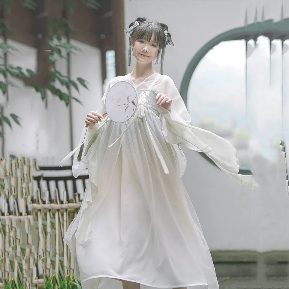 

Женское традиционное китайское платье Hanfu с вышивкой, танцевальный костюм в восточном стиле династии Тан, традиционный костюм для народног...