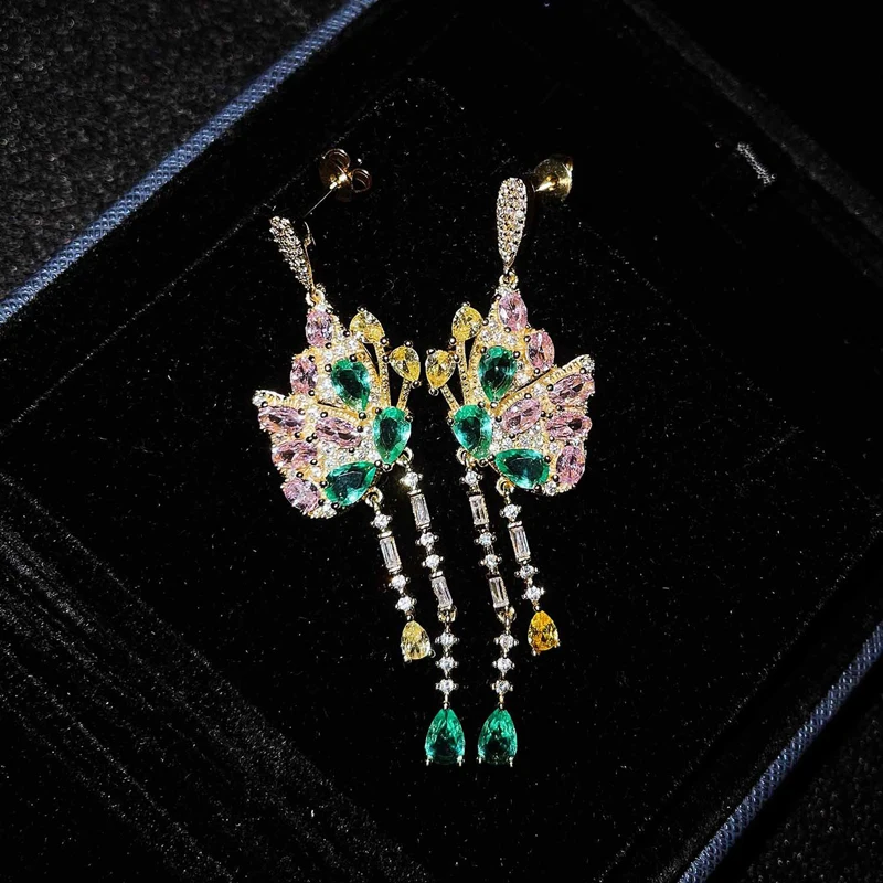 

Luxury Tassels Drop Earrings Fashion Butterfly Design Elegant Jewelry Full Inlay Shiny Zircon For Women Wedding Valentines Gift