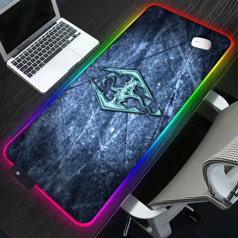

RGB Skyrim Mouse Pad Gamer Computer Mousepad RGB Backlit Gaming Accessories Large Mousepad XXL For Desk Keyboard LED Mice Mat