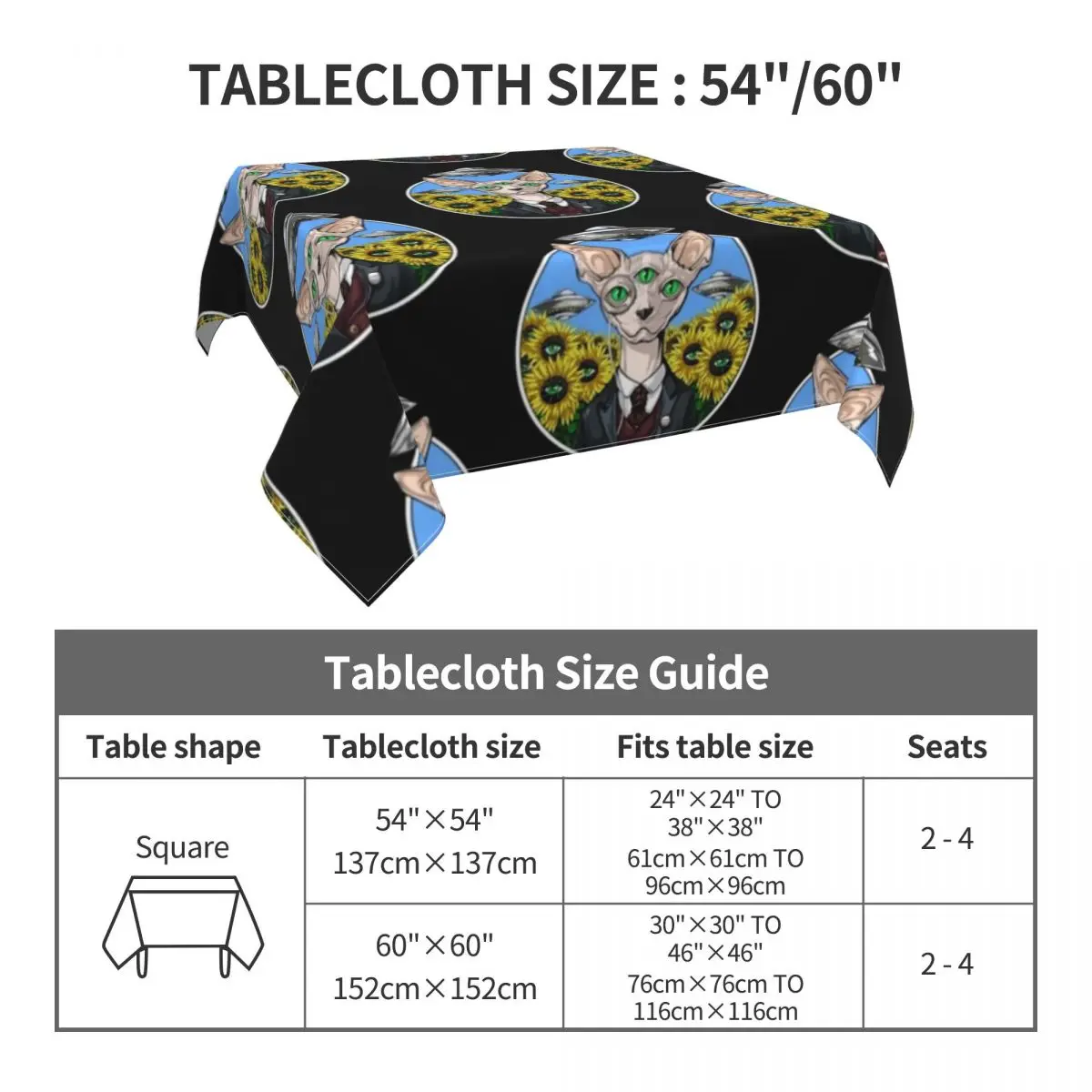 Скатерть для стола из полиэстера с принтом кошки Sphynx | Дом и сад