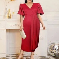 elegant pleated patchwork african women dress red lantern short sleeve summer robe plus size 5xl office casual womens dresses