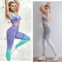 seamless yoga set women gym workout fitness clothing female ombre sport leggingssports bra 2 piece purple running sport wear