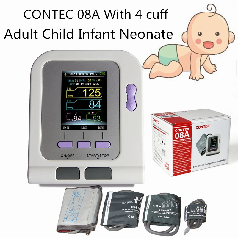 Цифровой монитор кровяного давления CONTEC08A с 4 манжетами CE FDA цветной ЖК дисплей