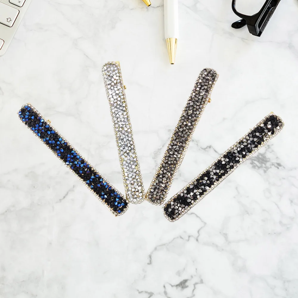 

4Pcs Rhinestone Hair Clips Elegant Bobby Pin Creative Hair Barrettes Hair Jewelry for Girls Each 1Pc White Blue Black
