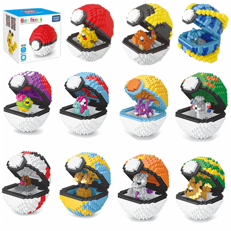 Покемон мяч блоки мелкие частицы мини здание в собранном виде игрушка Пикачу