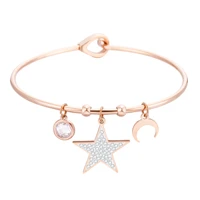 five pointed star moon pendent bangle gift for woman stainless steel crystal bracelet wedding party new trendy female jewelry