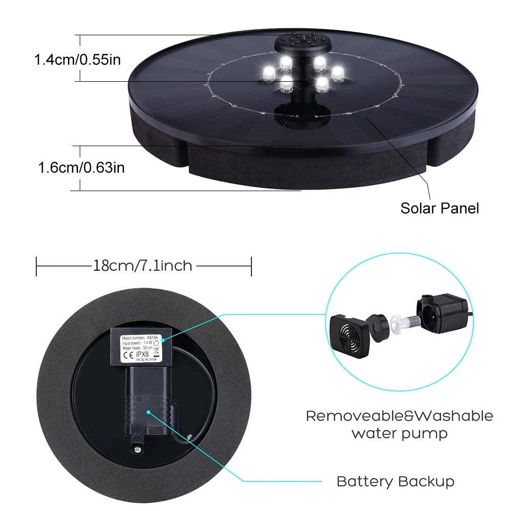 

IP68 Colorful 6 Lights Floating Solar Fountain Garden Water Fountain Pool Panel Powered Fountain Water Pump Garden Decoration
