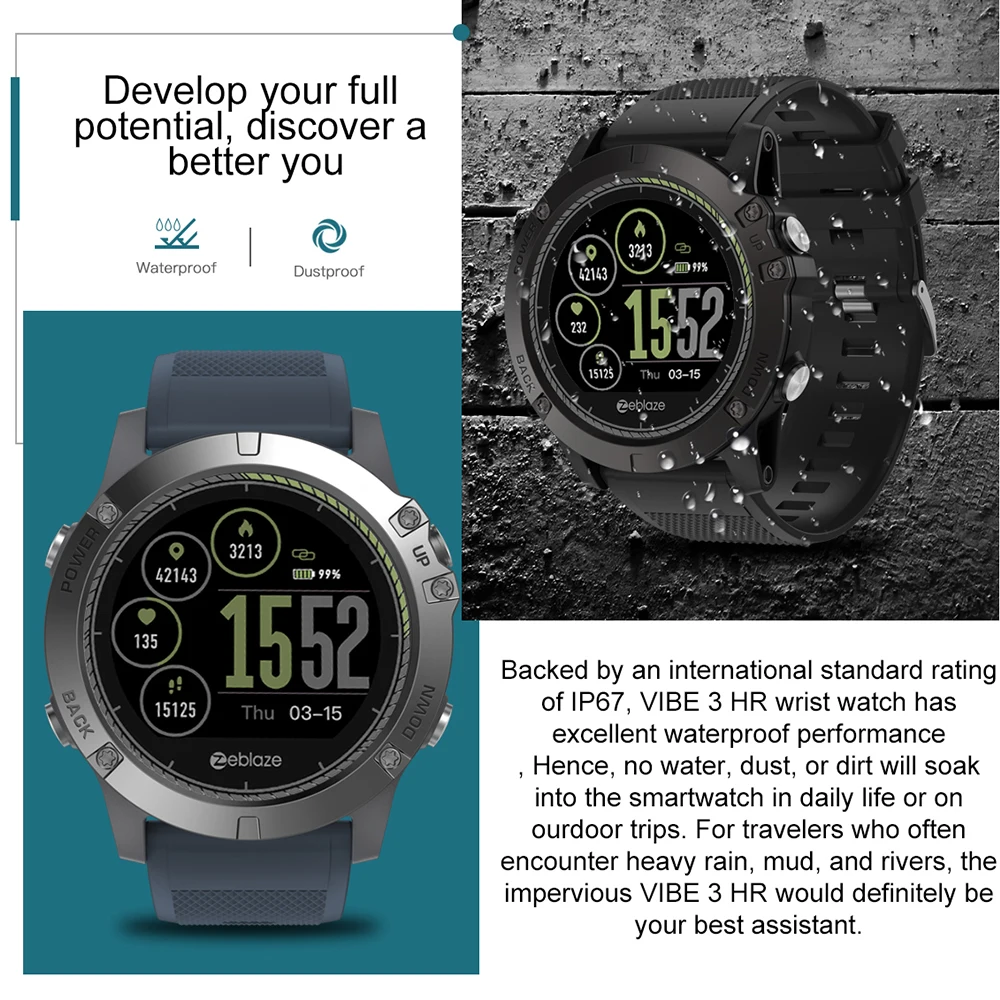 Zeblaze VIBE 3 Смарт часы спортивные фитнес трекер монитор сердечного ритма IP67