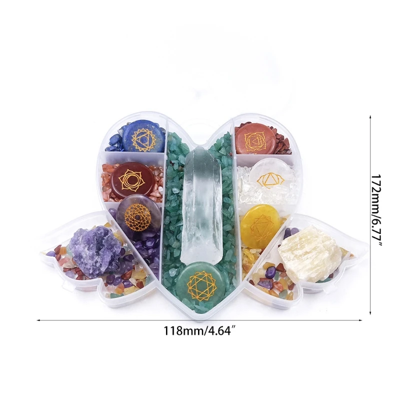 

35ED Crystal Stones Love Shape Engraved Chakra Symbol Polished for Meditation Therapy