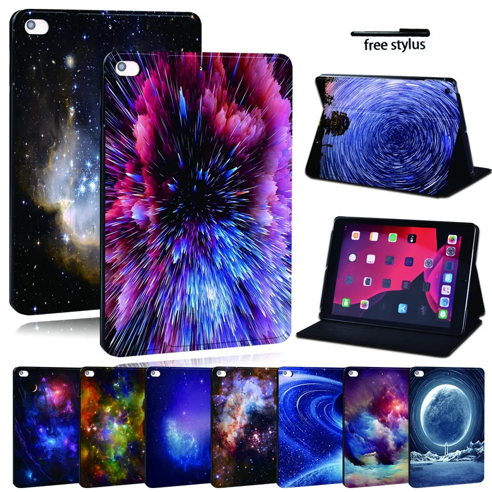 

For iPad 2 3 4 5 6 7 8/Air 1 2 3 4/Pro 11 2018 2020 PU Leather Tablet Stand Folio Cover -Ultra-thin Star space colors Slim Case