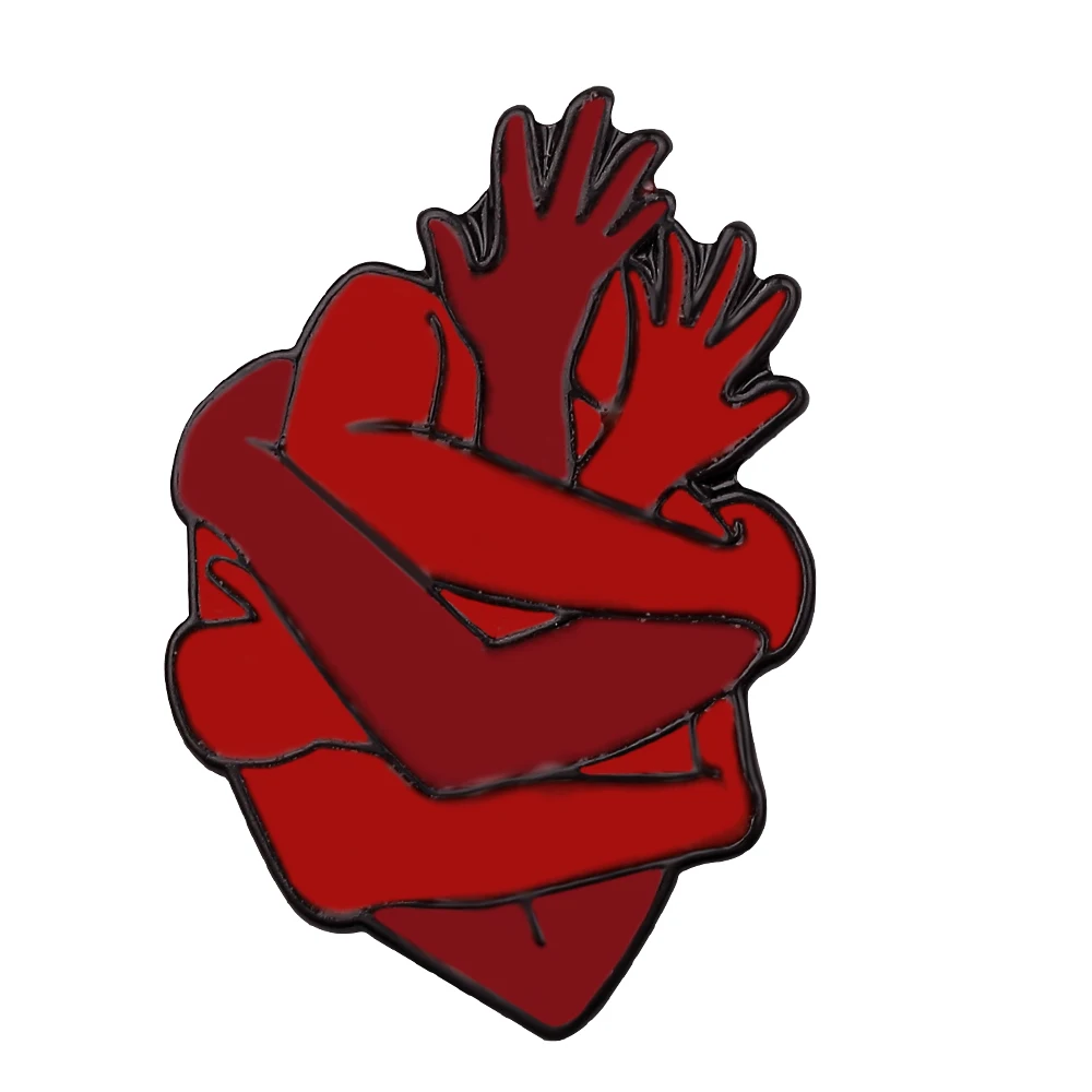 Punk Style Skeleton Love Heart Enamel Pins Self-deprecating Dark Punk Brooches Ocean Wave Whale Human Heart Lapel Pins Badges - Metal color: XZ751