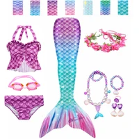 fantasy girls swimming mermaid tail children little mermaid costume cosplay swimsuit bikini set for kids with monofin