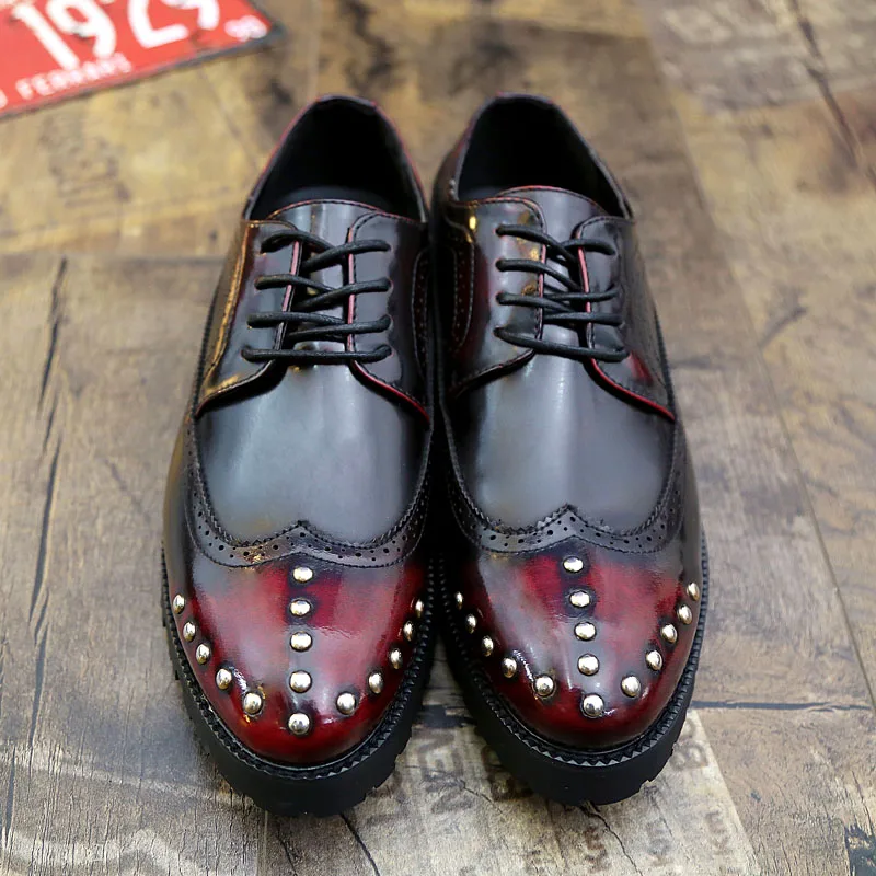 Модные туфли на платформе с заклепками оригинальная мужская повседневная обувь