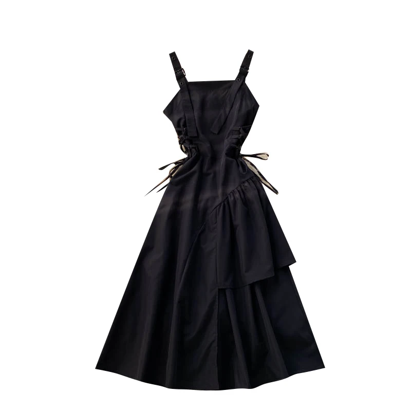 

Dark Women's Clothing 2021 New Fashion Ins Design Sense Irregular Swing Tied Slim Fit Strap Dress for Women