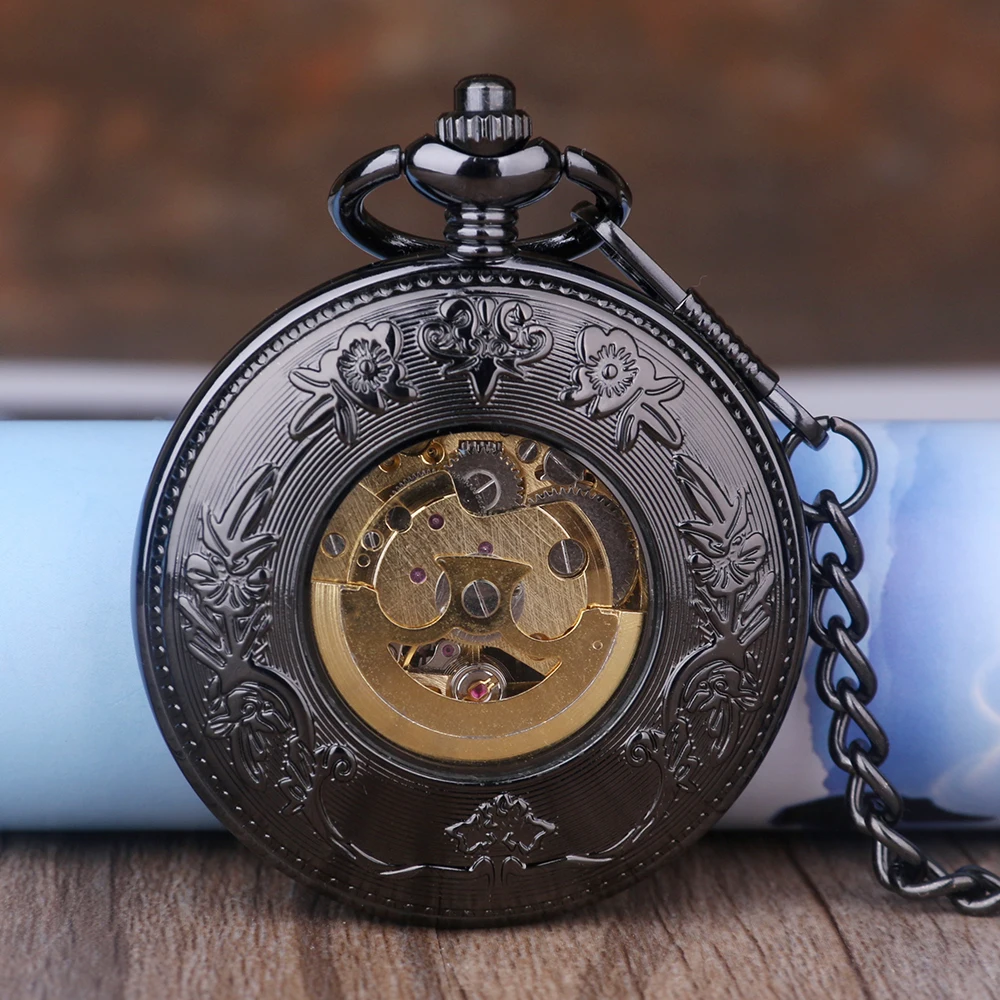 Top Brand Mechanical Pocket Watches FOB Chain Hollow Steampunk Pocket Watches Skeleton Mens Womens Male Clock